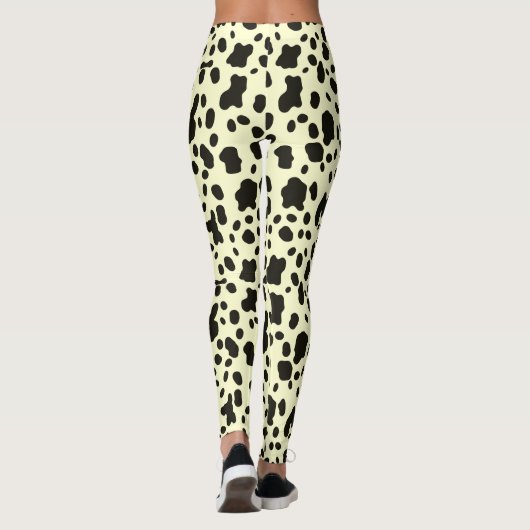 Moderne Koe dierprintpatroon op pasteelgeel Leggings (Achterkant)