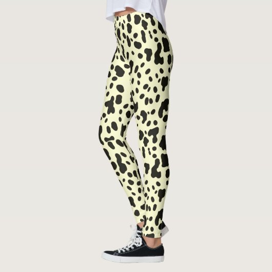 Moderne Koe dierprintpatroon op pasteelgeel Leggings (Links)