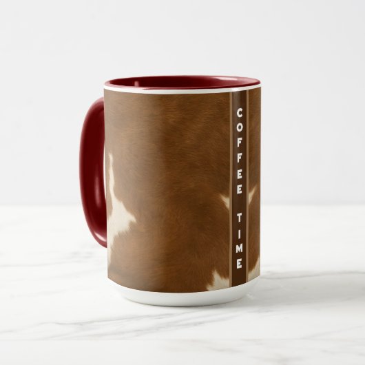 Moderne Koe Faux Leather Elegant Collectie Mok (Voorkant links)