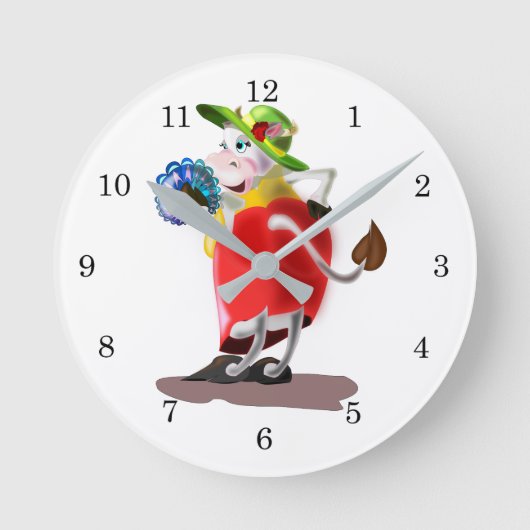Moderne Koe Funny Wall Clock Ronde Klok (Voorkant)
