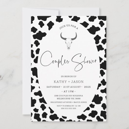 Moderne Koe Print Westerne Rodeo Koppels Douche Kaart (Voorkant)