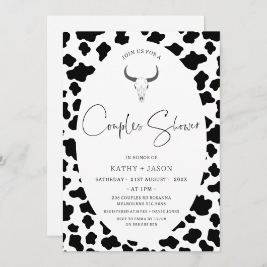 Moderne Koe Print Westerne Rodeo Koppels Douche Kaart (Voorkant / Achterkant)