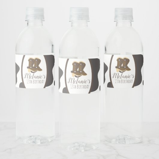 Moderne Koe rodeo Girls Boots Birthday Waterfles Etiket (Flessen)