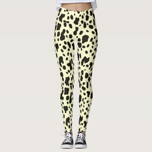 Moderne koeienprint op pastelgeel leggings (Voorkant)
