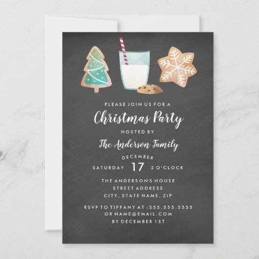 Moderne koekjes en melk kerstfeest uitnodiging (Voorkant)