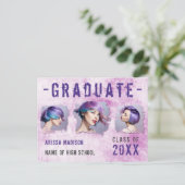 Moderne Koel 3 Fotoroze Paarse aankondiging Afstud Briefkaart (Staand voorkant)