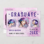 Moderne Koel 3 Fotoroze Paarse aankondiging Afstud Briefkaart (Voorkant / Achterkant)