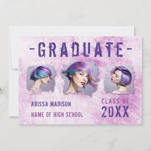 Moderne Koel 4 Foto dubbelzijdig roze Paars Afstud Aankondiging (Voorkant)