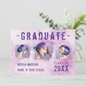 Moderne Koel 4 Foto dubbelzijdig roze Paars Afstud Aankondiging (Staand voorkant)