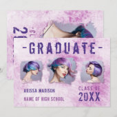 Moderne Koel 4 Foto dubbelzijdig roze Paars Afstud Aankondiging (Voorkant / Achterkant)