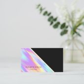 Moderne koel geometrisch, zwart, kleurrijk hologra visitekaartje (Staand voorkant)