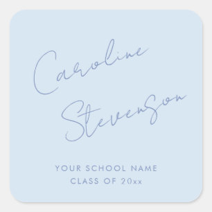 Moderne Koelblauwe Script Gepersonaliseerde Afstud Vierkante Sticker
