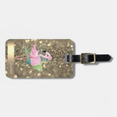 Moderne koelbloem Glitter Gold Stripe Flamingos Bagagelabel (Voorkant horizontaal)