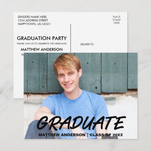 Moderne koele afstudeerfeestuitnodiging uitnodiging briefkaart (Voorkant / Achterkant)