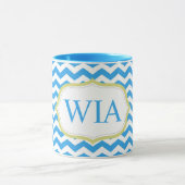 moderne koele blauwe chevron strepen monogram init mok (Midden)