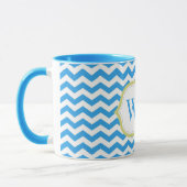 moderne koele blauwe chevron strepen monogram init mok (Links)