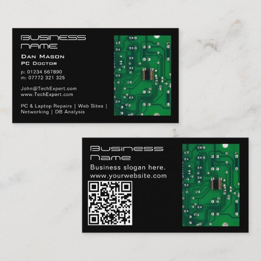 Moderne Koele Gouden Groene Kringscomputer Reparat Visitekaartje (Voorkant / Achterkant)