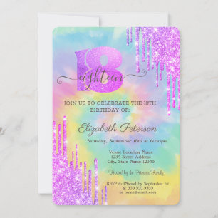 Moderne Koele Paarse Glitter Druppels Tie Dye 18th Kaart