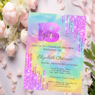 Moderne Koele Paarse Glitter Druppels Tie Dye 18th Kaart