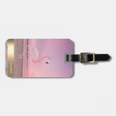 Moderne koele roze flamingo strand zonsondergang bagagelabel (Voorkant horizontaal)