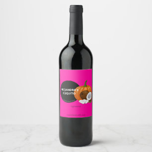 Moderne Koele Roze Pompoen Kruiden Coquito Fles Wijn Etiket