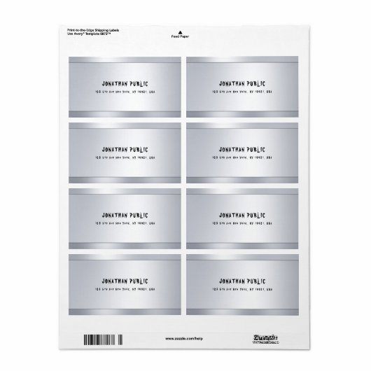 Moderne Koele Zilver Minimalistische Verzendadres Etiket (Full Sheet)