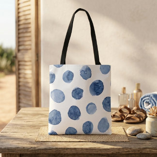 Moderne koele zomer strand blauwe waterverf stippe tote bag