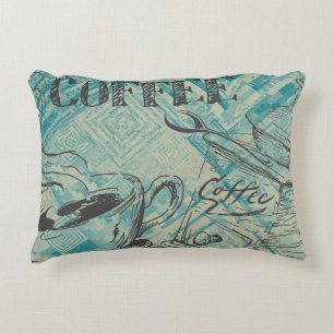 Moderne koffie-art schets blauw accent kussen
