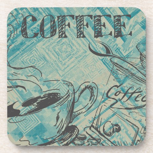 Moderne koffie-art schets blauw bier onderzetter (Voorkant)