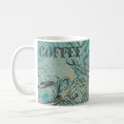 Moderne koffie-art schets blauw koffiemok (Links)