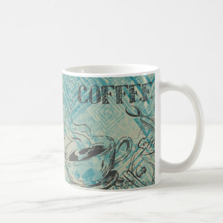 Moderne koffie-art schets blauw koffiemok