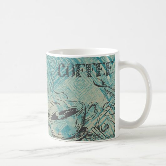 Moderne koffie-art schets blauw koffiemok (Rechts)
