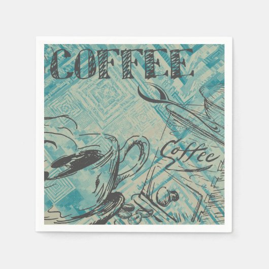 Moderne koffie-art schets blauw servet (Voorkant)
