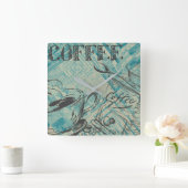 Moderne koffie-art-schets blauw vierkante klok (Huis)