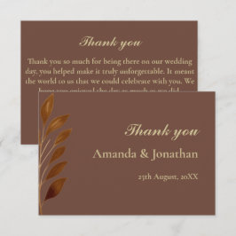 Moderne Koffie Bruin en Gouden Blad Bruiloft Bedankkaart