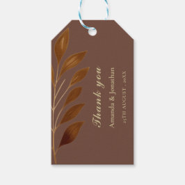 Moderne Koffie Bruin en Gouden Blad Bruiloft Favor Cadeaulabel