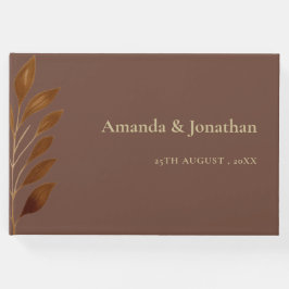 Moderne Koffie Bruin en Gouden Blad Bruiloft Gastenboek