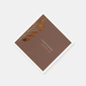 Moderne Koffie Bruin en Gouden Blad Bruiloft Servet (Hoek)