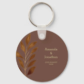 Moderne Koffie Bruin en Gouden Blad Bruiloft Sleutelhanger (Voorkant)