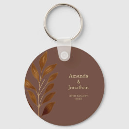Moderne Koffie Bruin en Gouden Blad Bruiloft Sleutelhanger