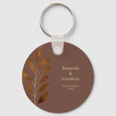 Moderne Koffie Bruin en Gouden Blad Bruiloft Sleutelhanger (Achterkant)
