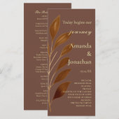 Moderne Koffie Bruin en Gouden Blad Huwelijksprogr Programmakaart (Voorkant / Achterkant)