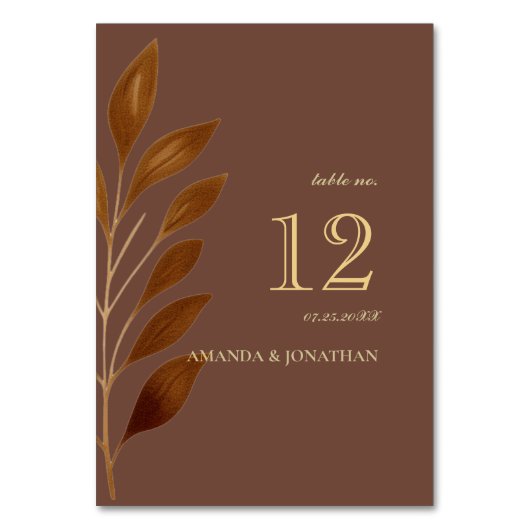 Moderne Koffie Bruin en Gouden Blad Tafel Nu Kaart (Voorkant)