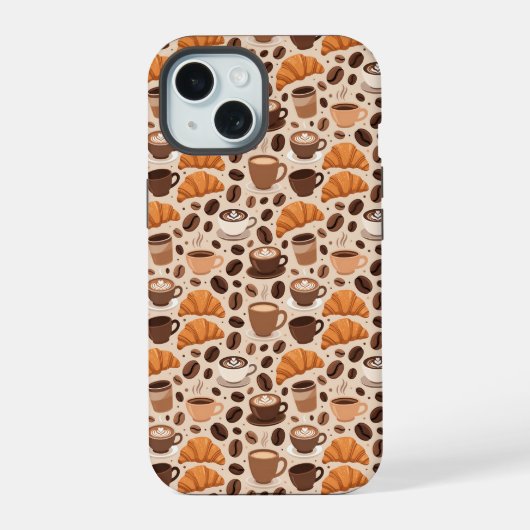Moderne koffie esthetisch patroon iPhone 15 case (Achterkant)