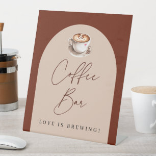 Moderne koffiebar Liefde is aan het brouwen Bruids Reclamebord Met Voetstuk