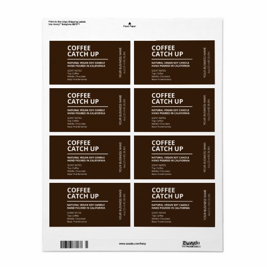 Moderne koffiebruine kandellabels etiket (Full Sheet)