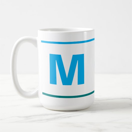 Moderne koffiemok met monogram en initiaal (blauw, (Links)