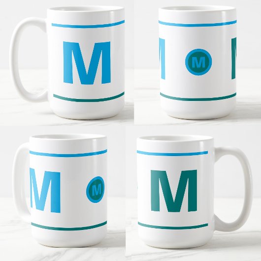 Moderne koffiemok met monogram en initiaal (blauw,