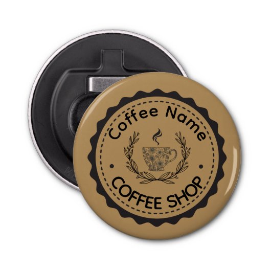 Moderne Koffiewinkel Café Tea Bar Custom Barista Button Flesopener (Voorkant)
