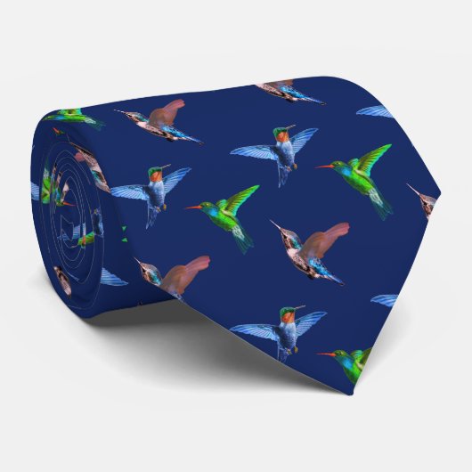 Moderne Kolibries op Navyblauw Stropdas (Opgerold)